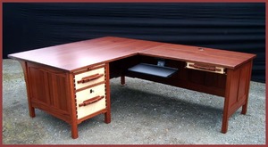 Greene and Greene Style Custom  Executive Desk Computer Work Station. Mahogany, Ebony, Curly Maple